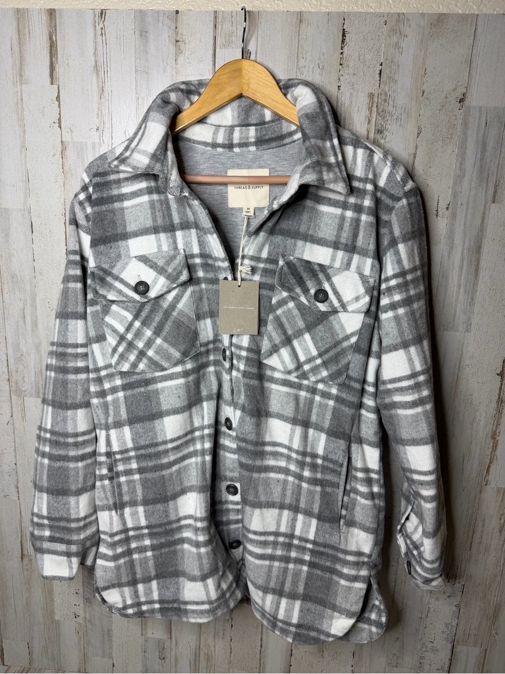 Thread & Supply Gray and White Plaid Shirt Jacket